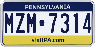 PA license plate MZM7314