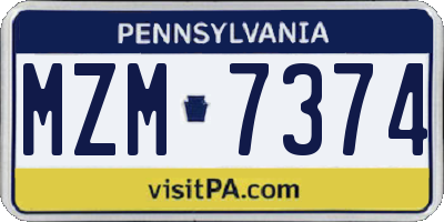PA license plate MZM7374