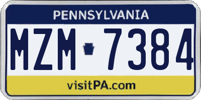 PA license plate MZM7384