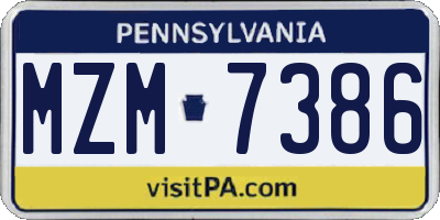 PA license plate MZM7386