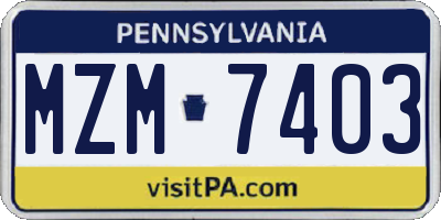 PA license plate MZM7403