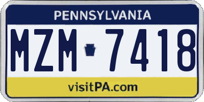 PA license plate MZM7418
