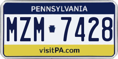 PA license plate MZM7428