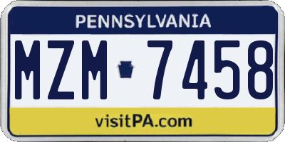 PA license plate MZM7458