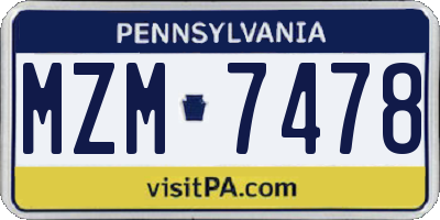 PA license plate MZM7478