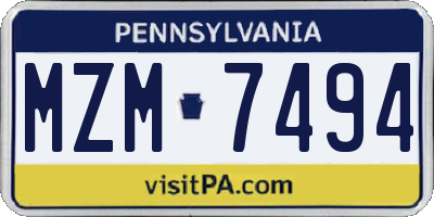 PA license plate MZM7494