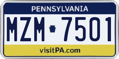 PA license plate MZM7501
