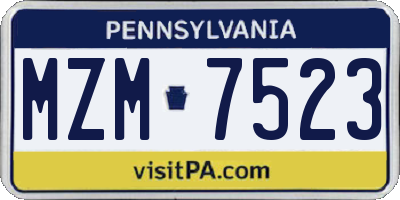 PA license plate MZM7523
