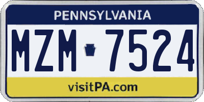 PA license plate MZM7524