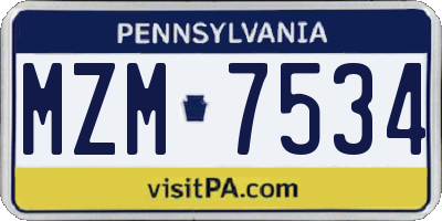 PA license plate MZM7534