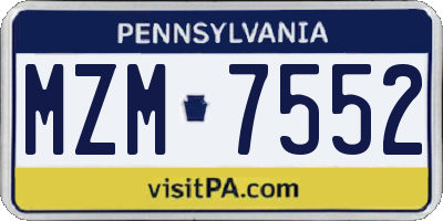 PA license plate MZM7552