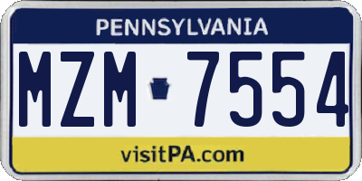 PA license plate MZM7554