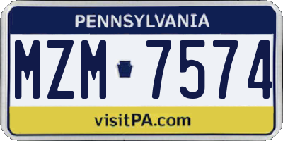 PA license plate MZM7574