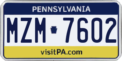 PA license plate MZM7602