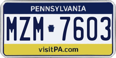 PA license plate MZM7603
