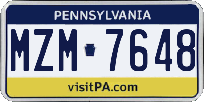 PA license plate MZM7648