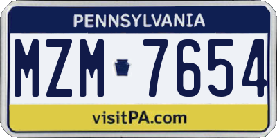 PA license plate MZM7654