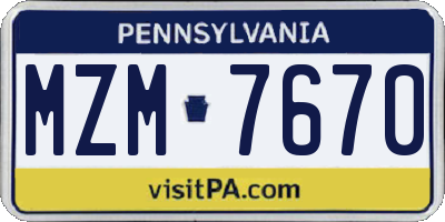 PA license plate MZM7670