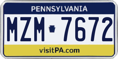 PA license plate MZM7672