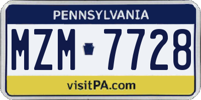 PA license plate MZM7728