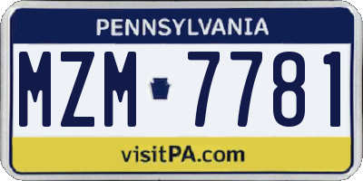 PA license plate MZM7781