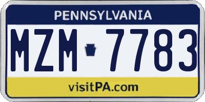 PA license plate MZM7783