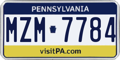 PA license plate MZM7784