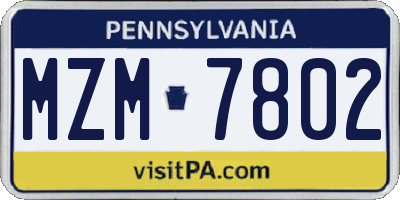 PA license plate MZM7802