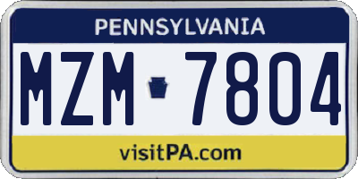 PA license plate MZM7804