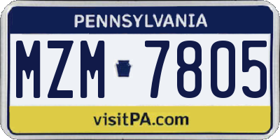 PA license plate MZM7805