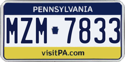 PA license plate MZM7833