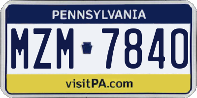 PA license plate MZM7840