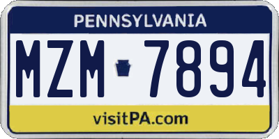 PA license plate MZM7894