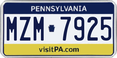PA license plate MZM7925