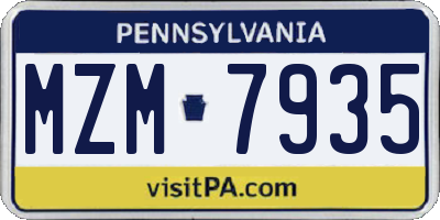 PA license plate MZM7935