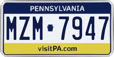 PA license plate MZM7947