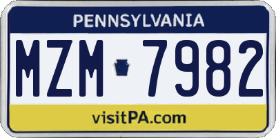 PA license plate MZM7982