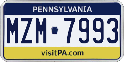 PA license plate MZM7993