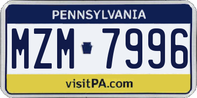 PA license plate MZM7996
