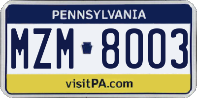 PA license plate MZM8003