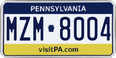 PA license plate MZM8004