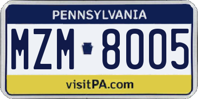 PA license plate MZM8005