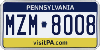 PA license plate MZM8008