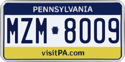 PA license plate MZM8009