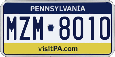 PA license plate MZM8010