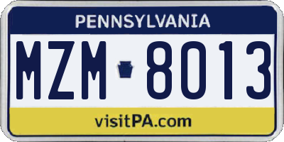 PA license plate MZM8013