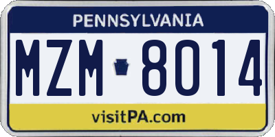 PA license plate MZM8014