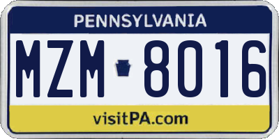 PA license plate MZM8016