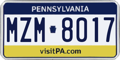 PA license plate MZM8017