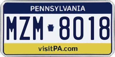 PA license plate MZM8018